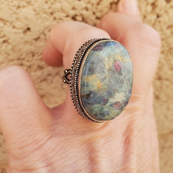 New Ruby in Fuchsite 925 Silver Ring. - Picture 7 of 16